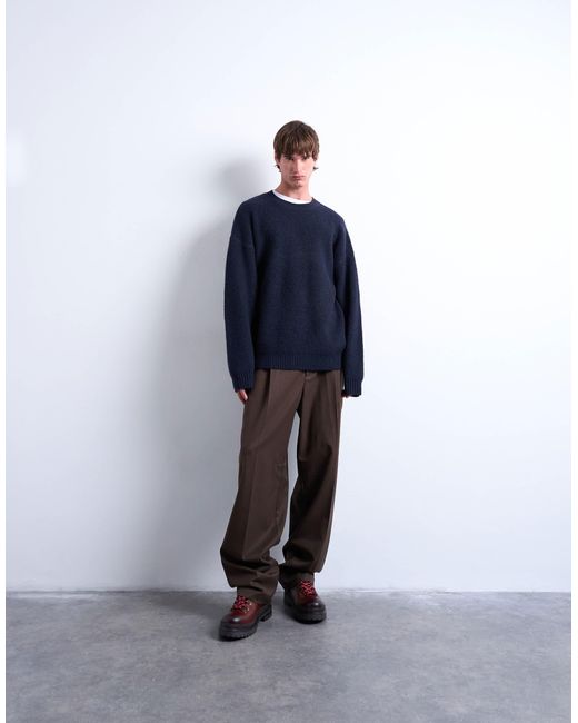 Topman Blue Oversized Fit Crew Sweater for men