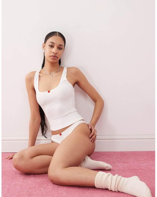Motel White Kalinda Pointelle Frill Edge Vest Top