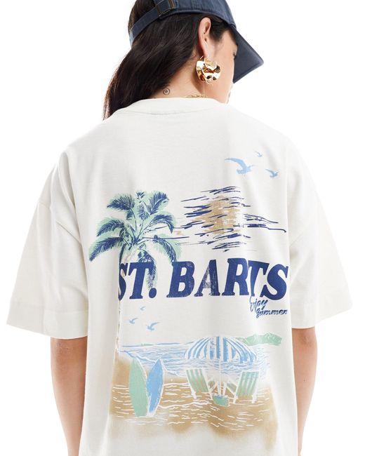 Robe t-shirt courte et oversize à imprimé st. barts - crème ASOS en coloris White