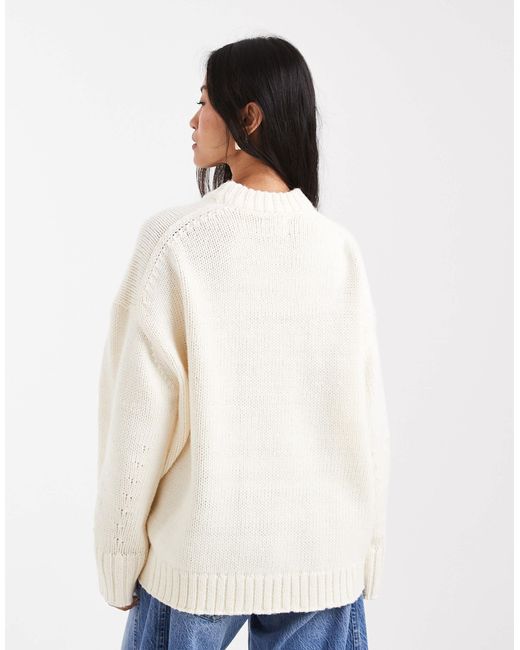 ASOS White Oversized Crew Neck Jumper With Curved Hem