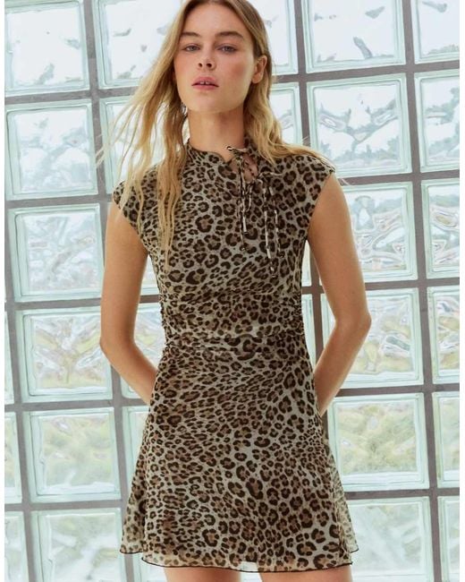 Bershka Metallic Animal Print Tulle Mini Dress
