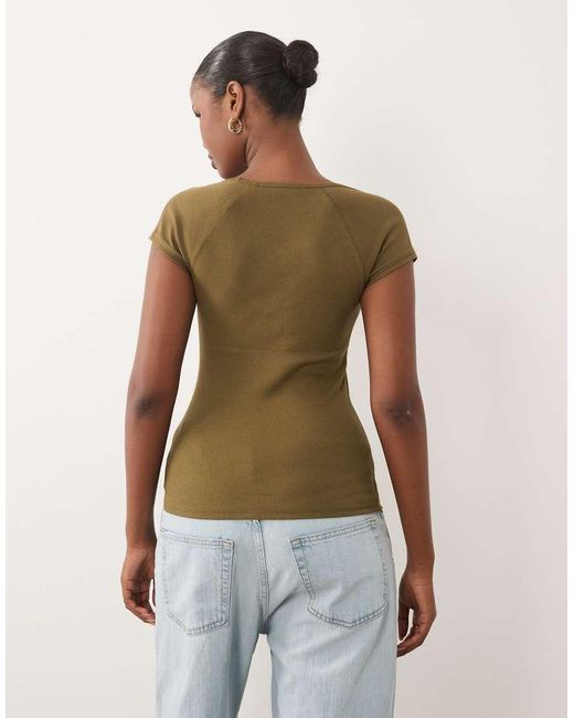 ASOS Green Ribbed Raglan V Neck Baby Tee