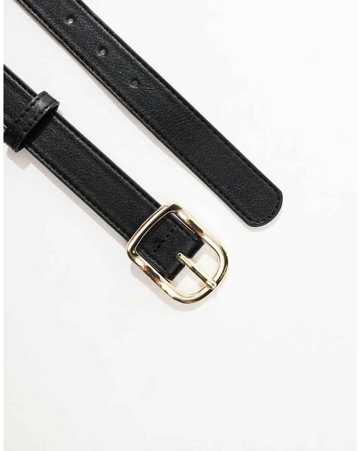 Pieces Black Leather Look Chunky Gold Buckle Belt