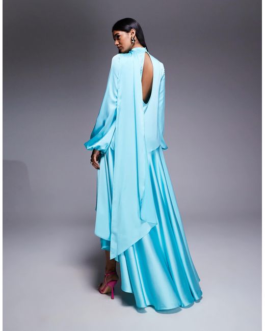 ASOS Blue Asos Archive Satin Maxi Dress With Dropped Waist And Scarf Detail