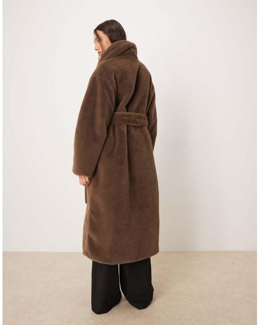Gina Tricot Brown Faux Fur Belted Long Coat
