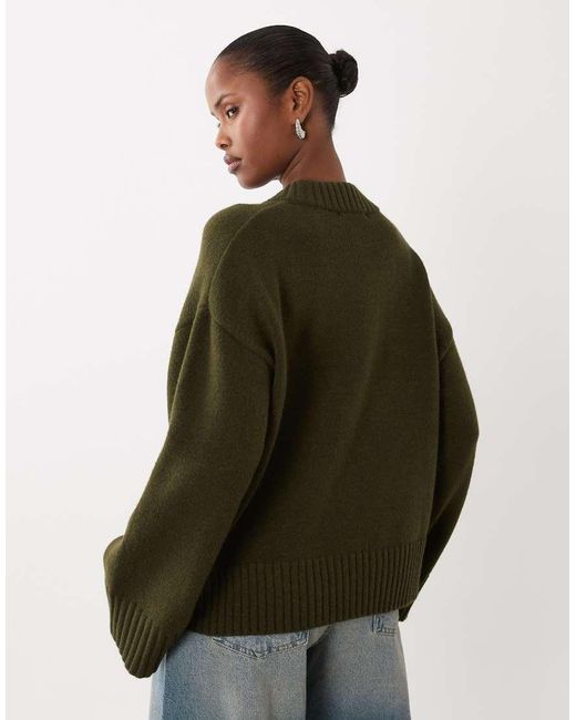 Gina Tricot Green Crew Neck Knitted Sweater With Wide Sleeves