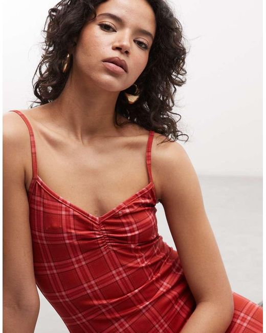 Reclaimed Vintage Red Strappy Ruched Bust Midi Dress
