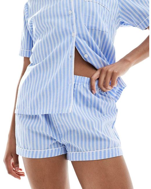 New Look Blue Stripe Shorts And Shirt Pyjama Set