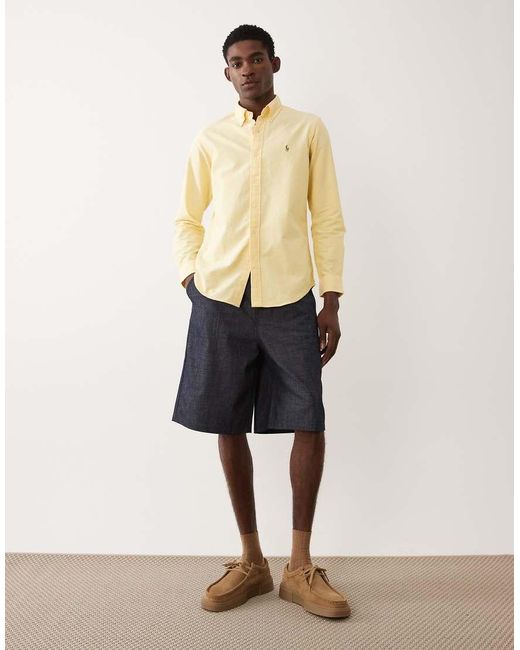 Polo Ralph Lauren Natural Icon Logo Custom Fit Cotton Oxford Long Sleeve Shirt for men