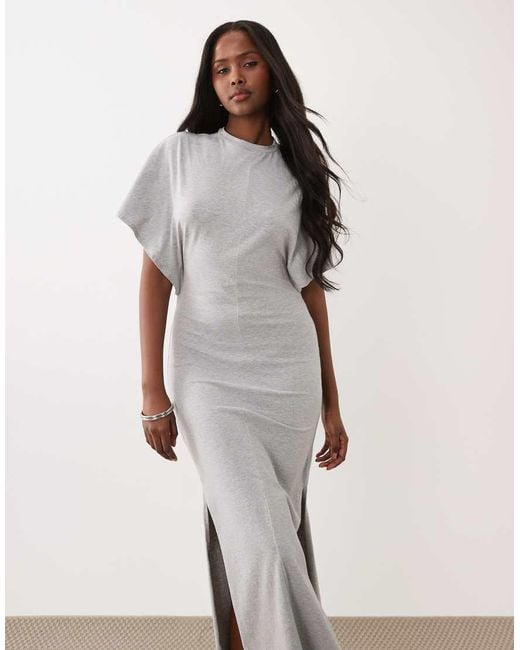 ASOS Natural Short Batwing Sleeve Maxi Dress With Exposed Seam Detail