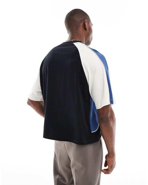 ASOS Blue Boxy Oversized T-shirt With Cut And Sew Panelling And Sports Graphics for men