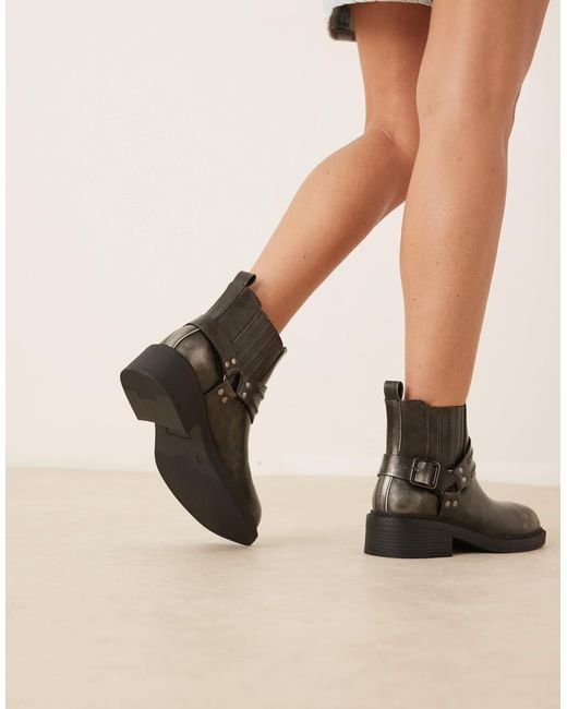 Glamorous Black Harness Low Ankle Boots