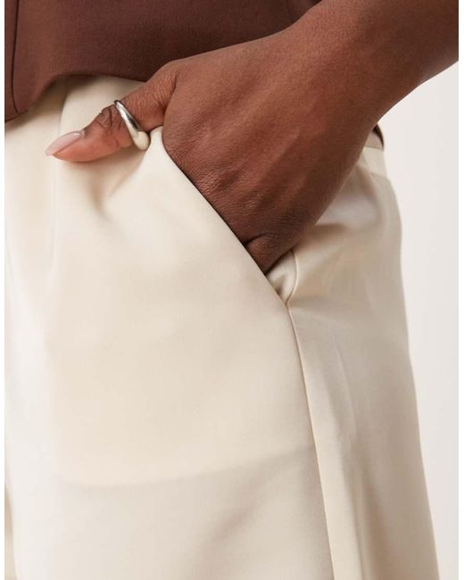 Pretty Lavish Natural Drawstring Wide Leg Satin Trouser
