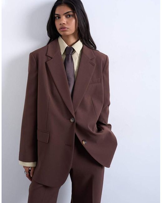 TOPSHOP Brown 2 Button Relaxed Fit Blazer
