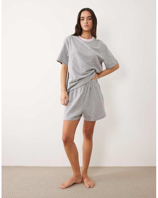 ASOS Natural Cotton Slub Oversized Tee And Short Set With Contrast Neck Binding