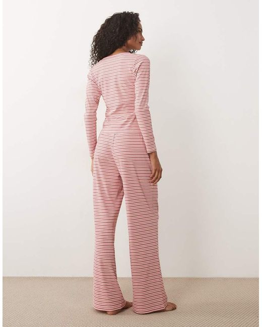 Brave Soul Pink Long Sleeve Stripe Pyjama Set