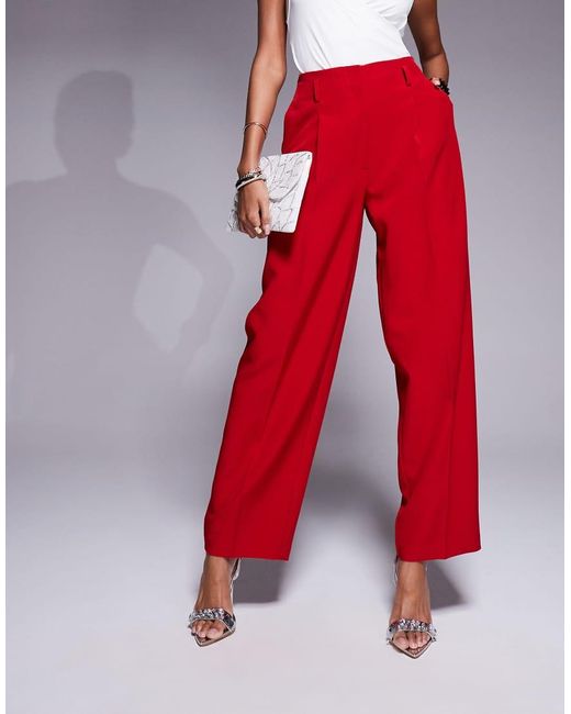 Pantaloni Sartoriali Rossi Con Dettaglio A Corsetto di ASOS in Red
