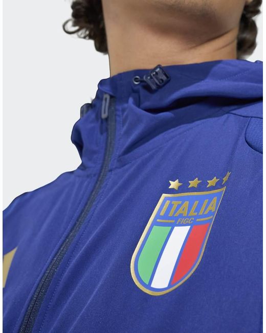 Adidas Blue Italy Tiro Travel Full Zip Windbreaker for men