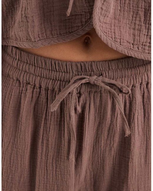 Pieces Brown Crinkle Cotton Wide Leg Pants