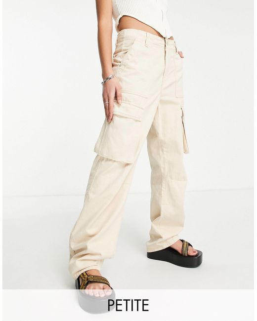 Bershka Petite Straight Leg Cargo Trouser in Natural Lyst UK
