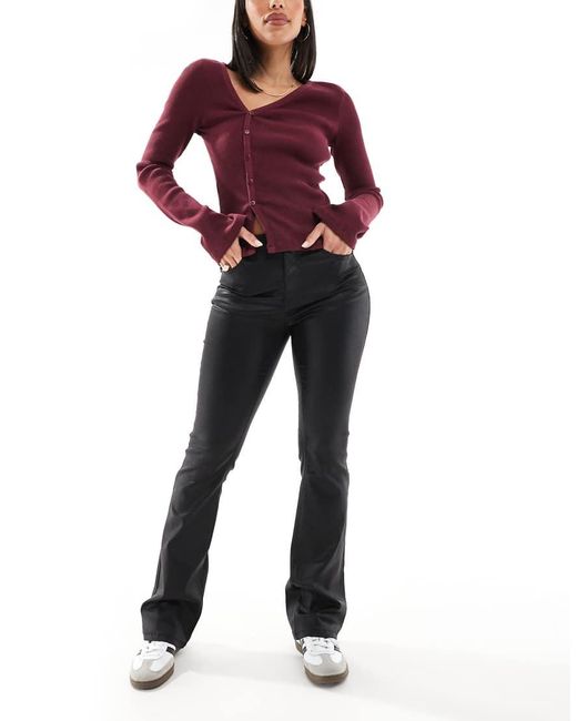 Vero Moda Black Flash Coated Kick Flare Jeans