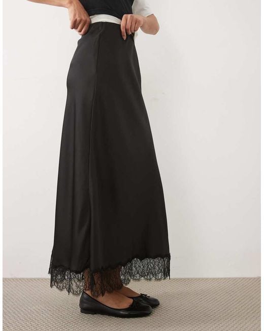 Jdy White Lace Trim Satin Maxi Skirt
