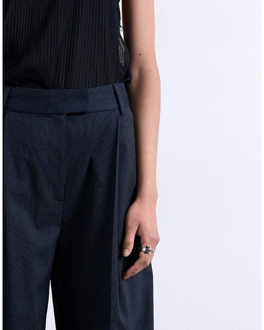 TOPSHOP White Co Ord Subtle Pinstripe Low Rise Buckle Detail Trouser