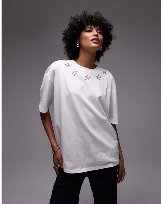 T-Shirt Bianca Con Grafica Di Stelle di Tommy Hilfiger in Gray