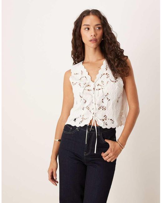 Y.A.S White Embroidered Tie Front Vest