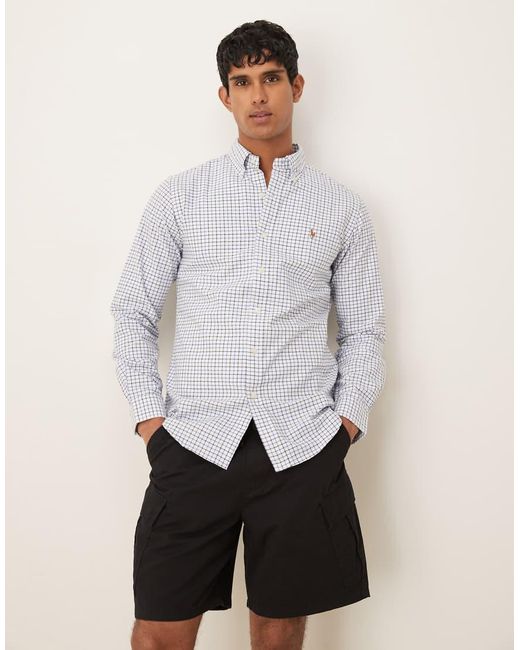Camicia Oxford Custom Fit Bianca E Blu A Quadri Con Icona Del Logo di Polo Ralph Lauren in White da Uomo