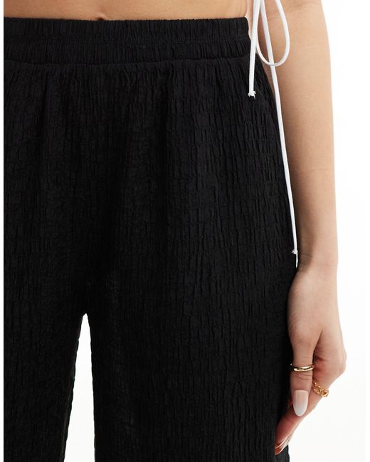 Bershka Black Crinkle Wide Leg Trousers