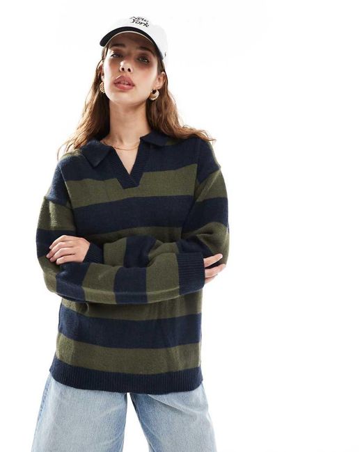 Daisy Street Black Chunky Stripe Knitted Rugby Top