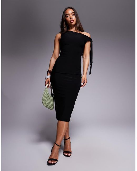 Missy Empire Blue Double Sculpted Slinky One Shoulder Tie Midi Dress