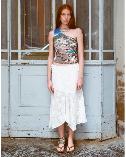 Muse Assembly Gray Mindy Jacquard Hankerchief Hem Midi Skirt