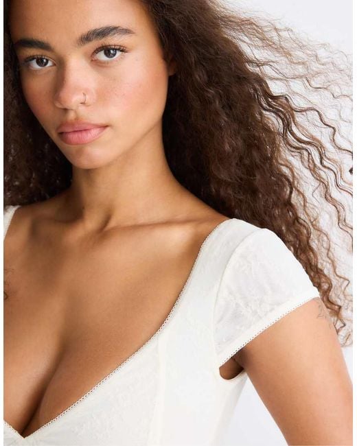 Stradivarius White Flocked Bodice Top