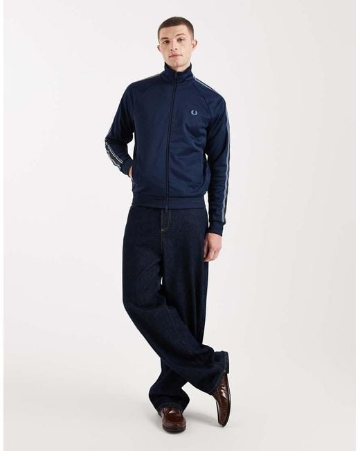 Fred Perry Blue Tramline Tape Logo Track Jacket for men