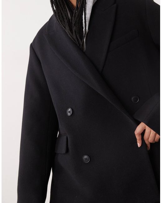 Weekday Black Wool Blend Oversized Double Breasted Blazer Jacket