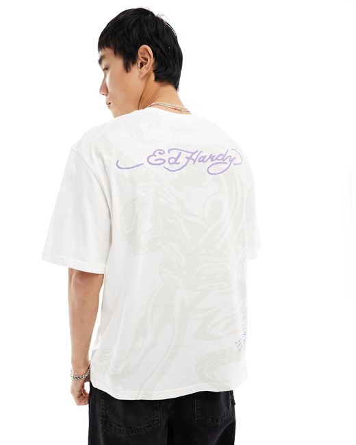 T-shirt oversize à imprimé panthère Ed Hardy pour homme en coloris White