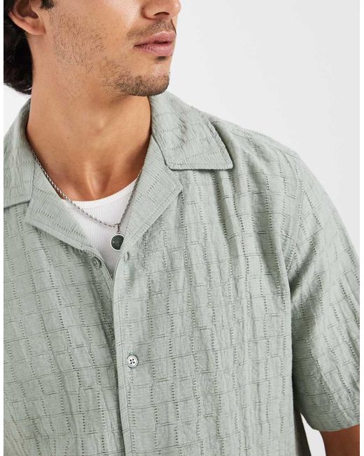 Only & Sons Gray Regular Fit Textured Shirt With Camp Collar for men