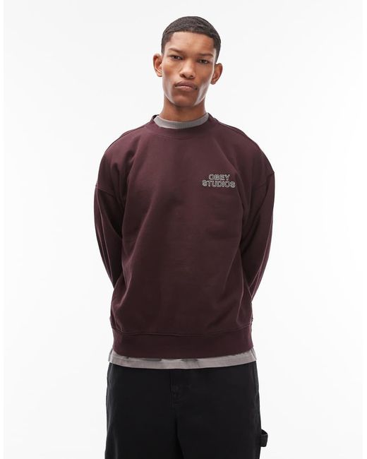 Obey Red Studios Faded Boxy Sweatshirt With Back Print for men