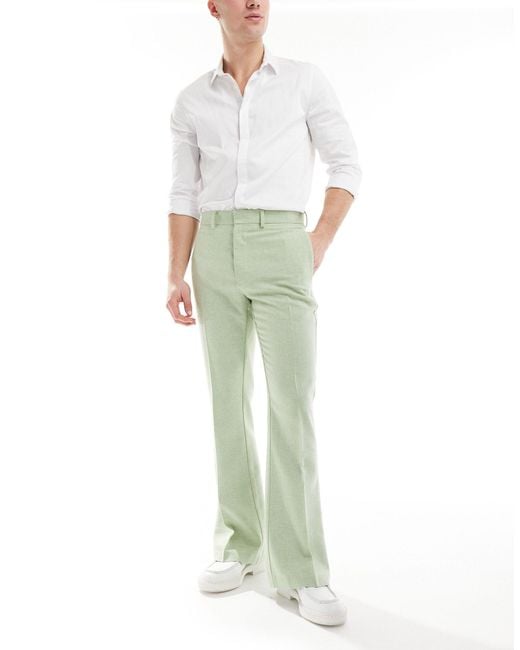 ASOS Green Smart Flare Wool Mix Trousers for men