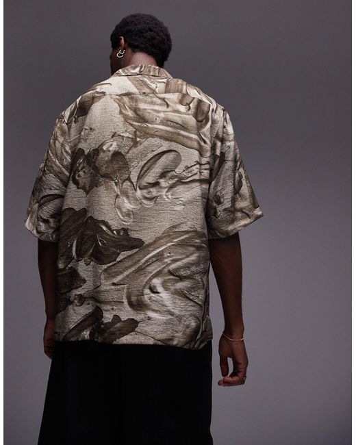 Topman Gray Short Sleeve Relaxed Metal Print Shirt for men