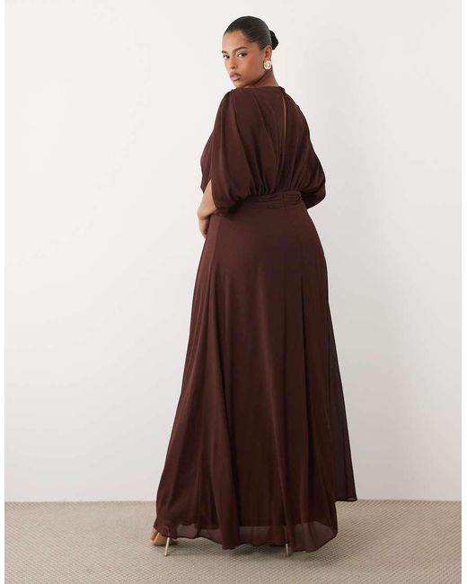 Tfnc Plus Brown Tfnc Bridesmaid Plus Pleated Chiffon Maxi Dress