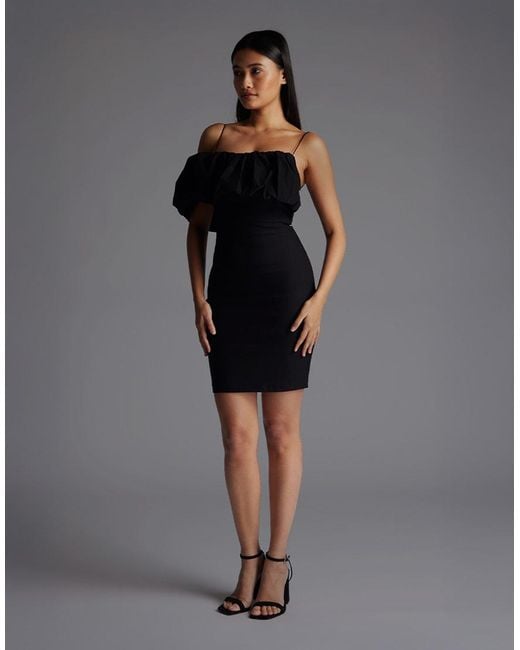 Vesper Black Cami Strap Ruffled Mini Dress