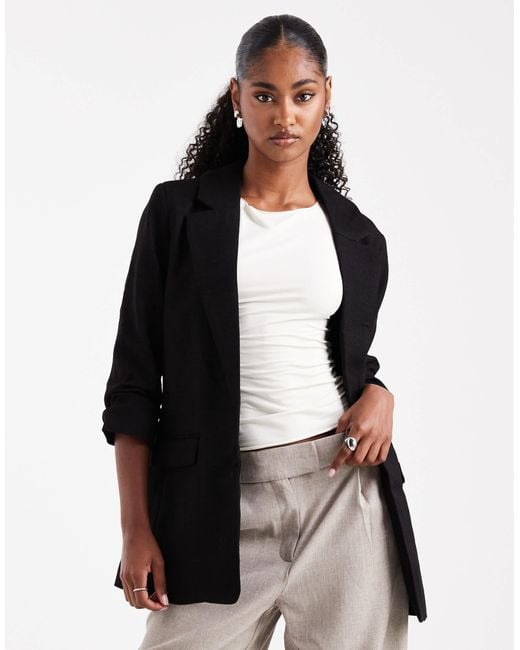 Vero Moda Black Ruched Sleeve Blazer