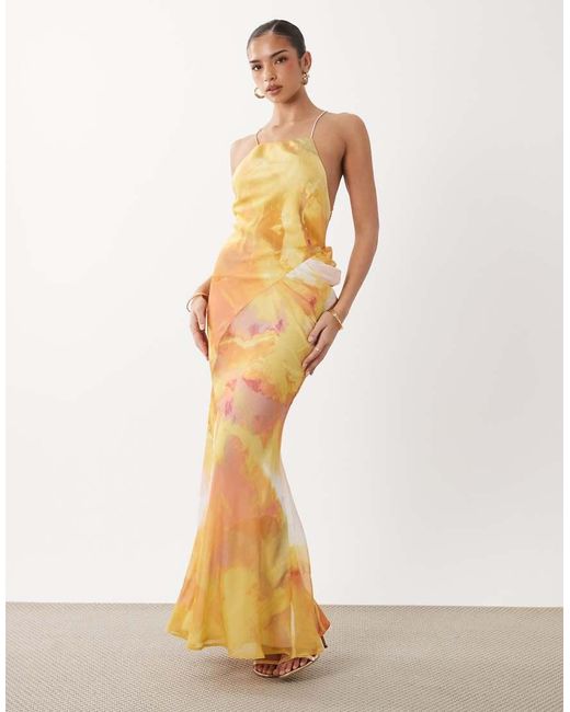 ASOS Metallic Square Neck Satin Chiffon Mix Maxi Dress