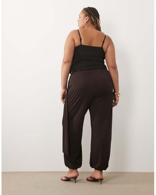 ASOS Black Asos Design Curve Slinky Drape Wrap Detail Balloon Pants