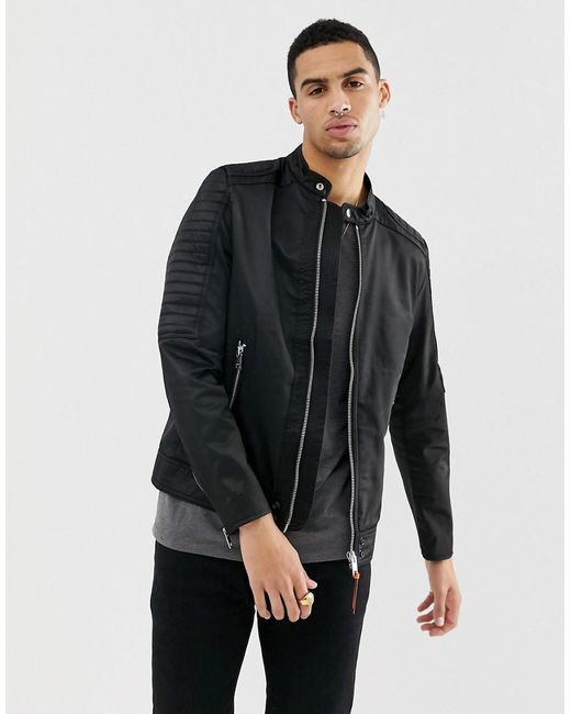 DIESEL Synthetic Jshiro Nylon Biker Jacket In Black for Men Lyst