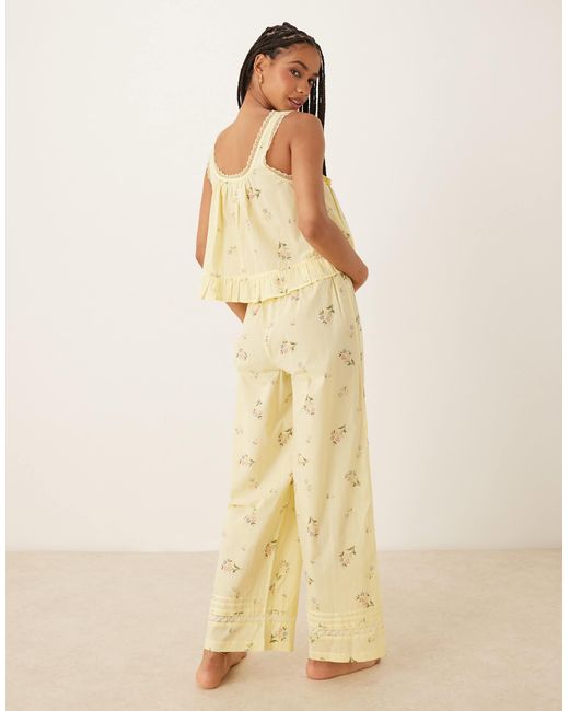 ASOS Natural Ditsy Frill Button Up Cami And Trouser Pyjama Set