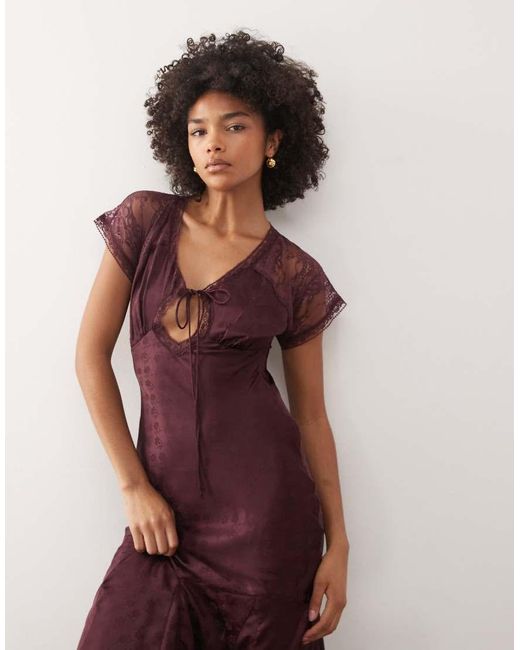 Reclaimed Vintage Purple Maxi Day Dress With Lace Inserts